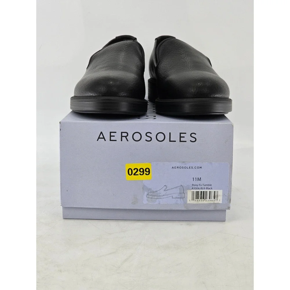 Aerosoles Poisy Fx Tumble Loafers Women 11 Black Slip On Leather Shoes - New